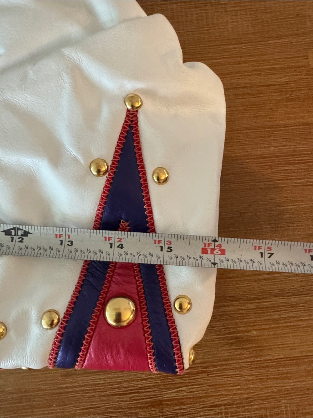 NWT Vintage Samir Handbags White Leather Studded Colorblock Satchel USA - Picture 8 of 12